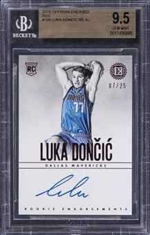 2018-19 Panini Encased Red Parallel Rookie Endorsements #108 Luka Doncic Signed Rookie Card (#07/25) - BGS GEM MINT 9.5